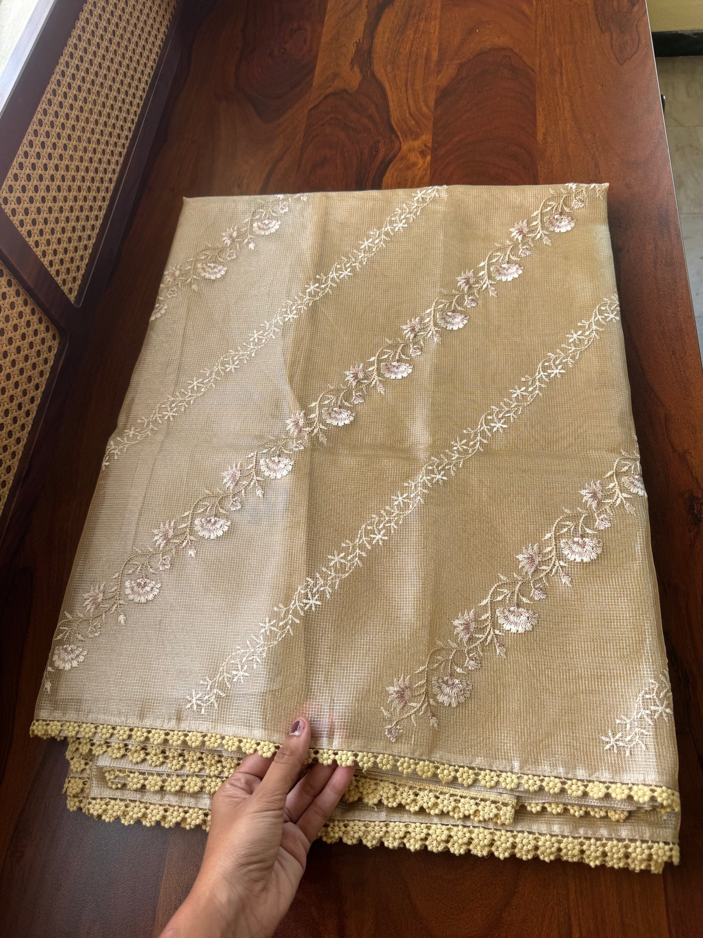 Floral Tissue Saree - Golden Yellow