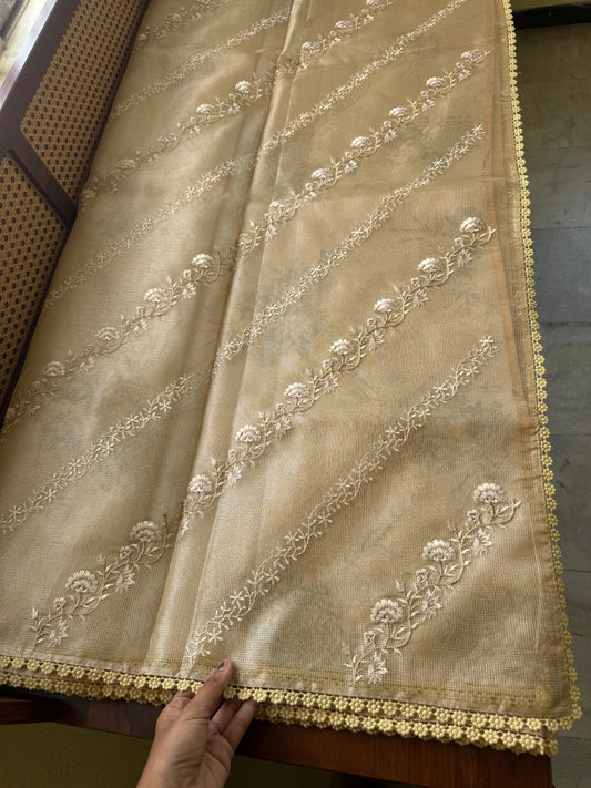 Floral Tissue Saree - Golden Yellow