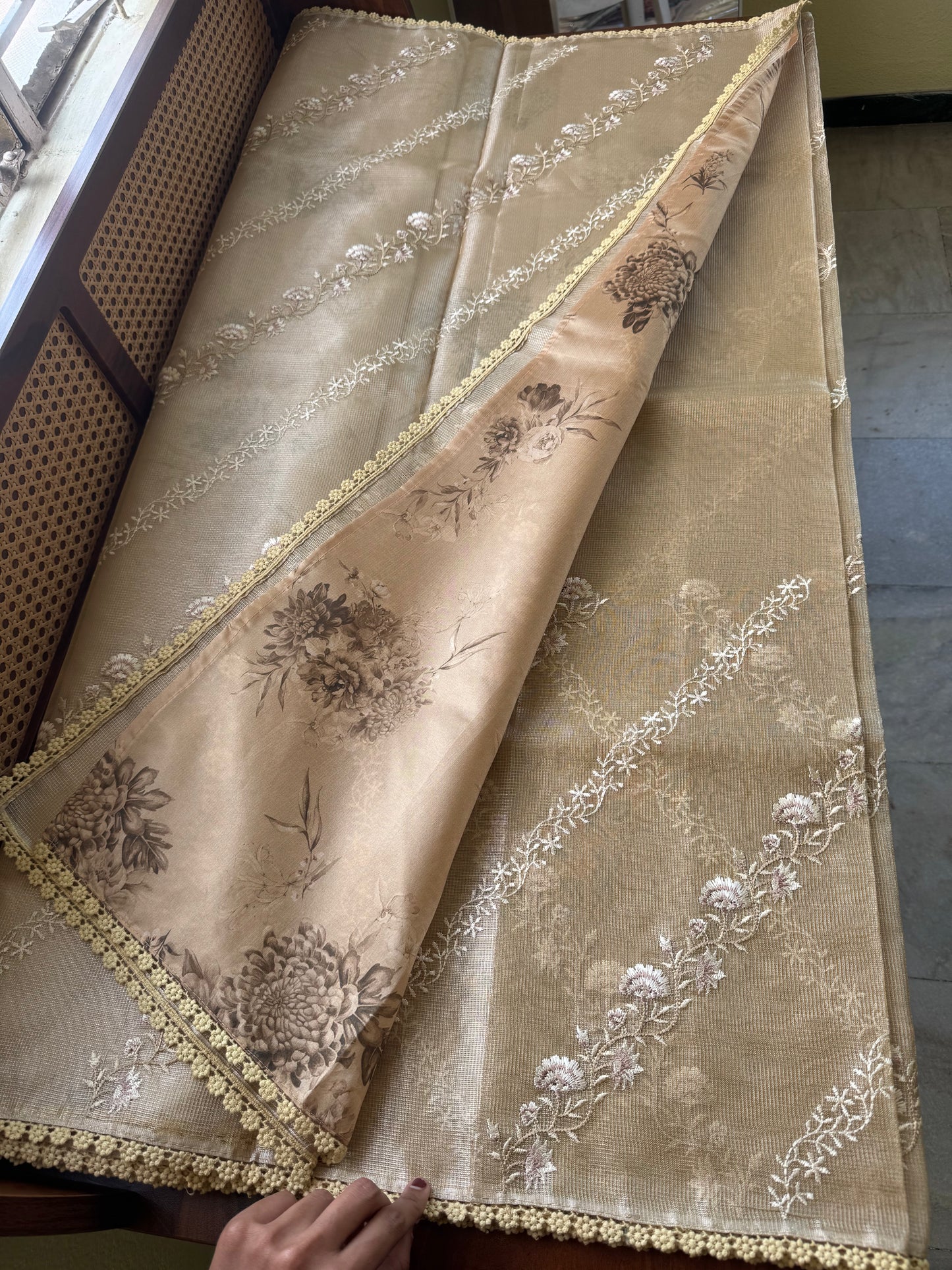 Floral Tissue Saree - Golden Yellow