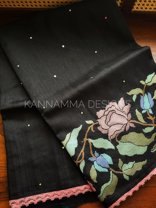 Tussar Edit : Mirror & Lace - Black