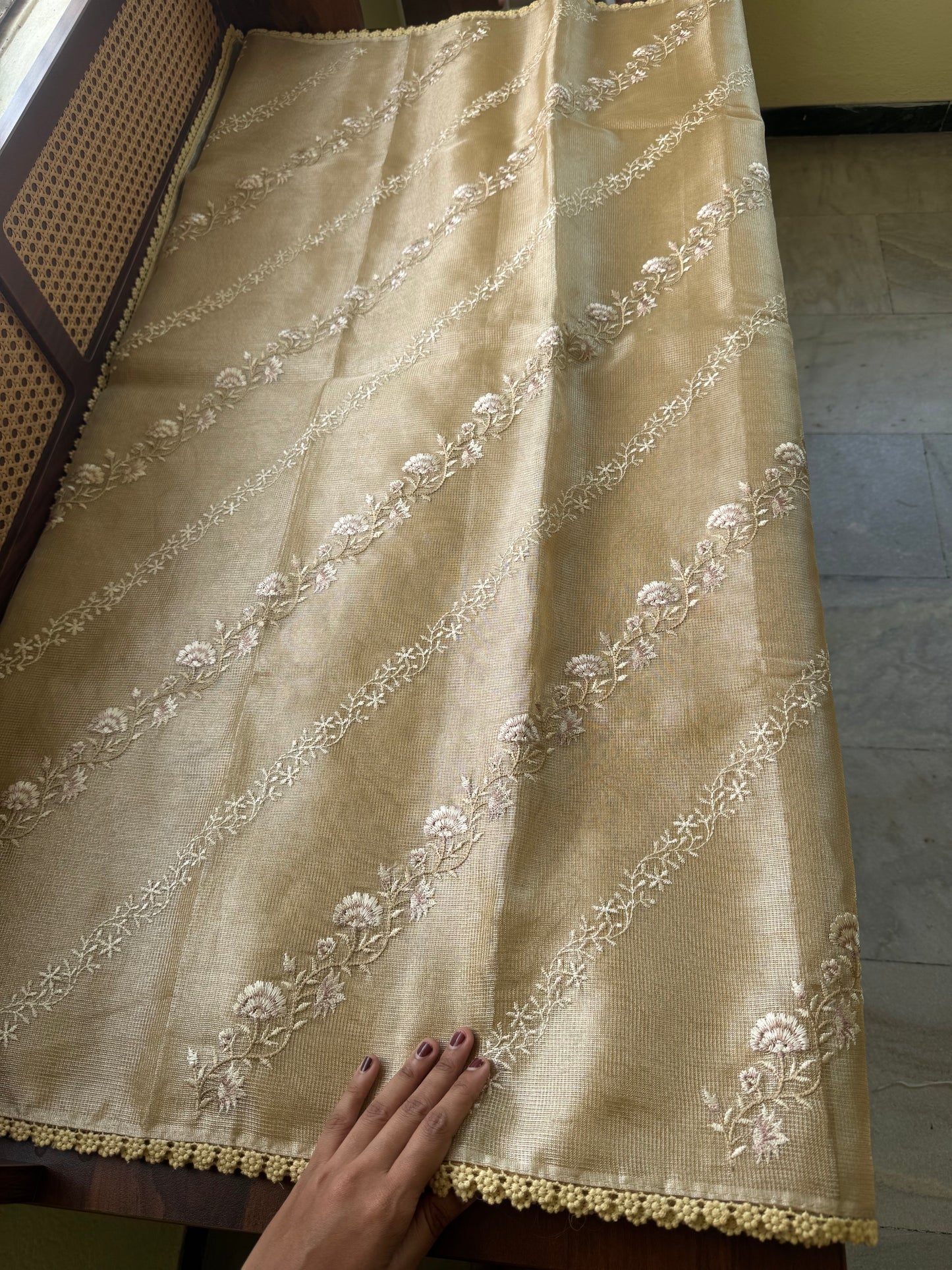 Floral Tissue Saree - Golden Yellow