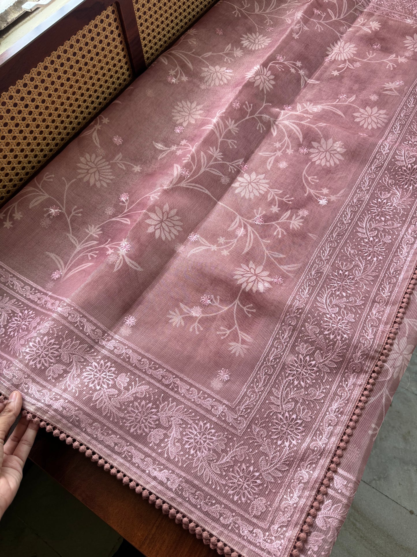 Premium Tissue Linen Sarees - Metallic Pink