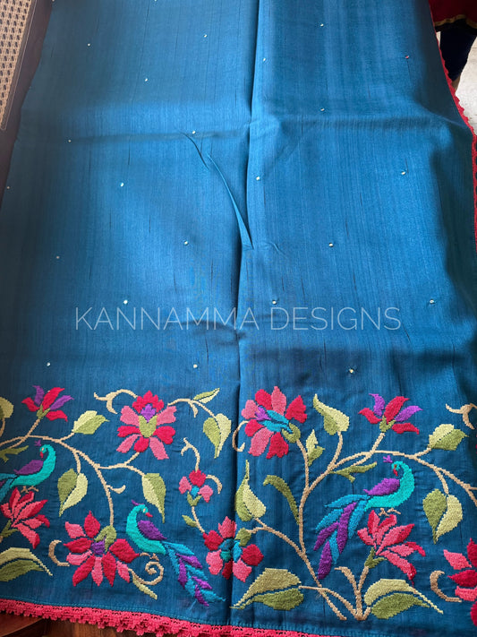 Tussar Edit : Mirror & Lace - Peacock Blue