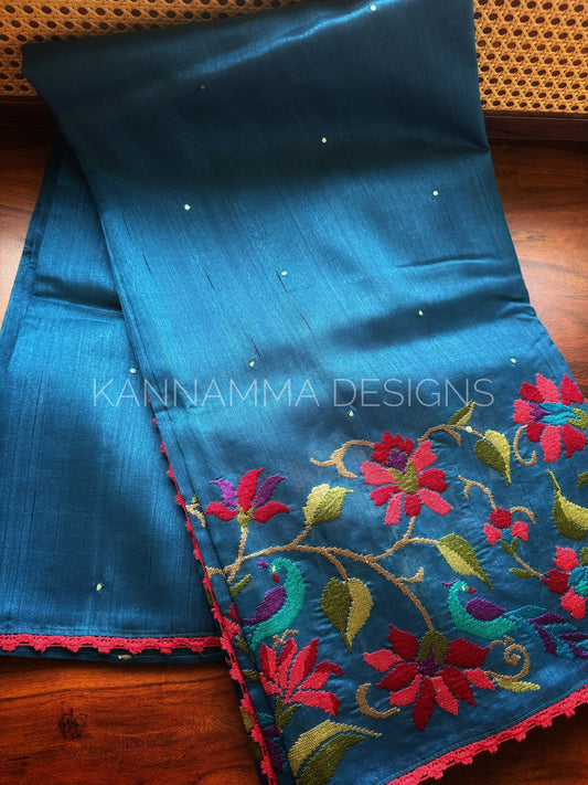 Tussar Edit : Mirror & Lace - Peacock Blue