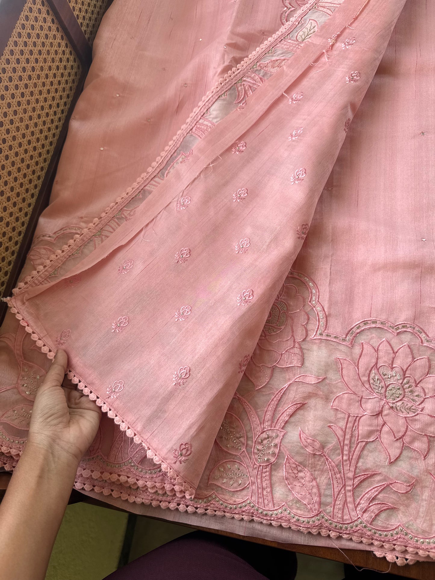 Tussar Blend Applique Saree - Peach