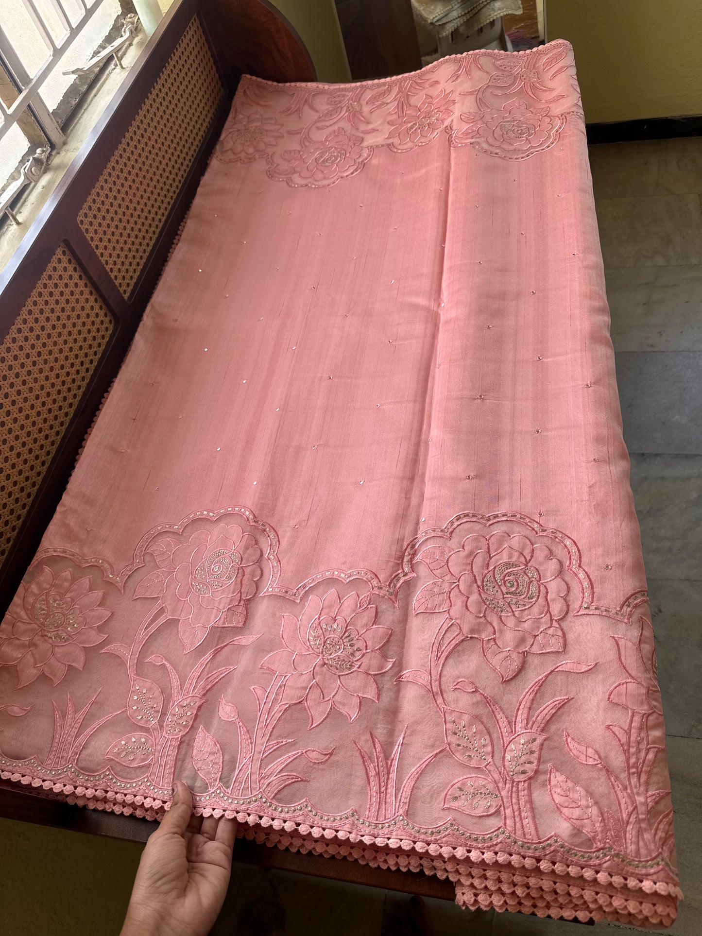 Tussar Blend Applique Saree - Peach