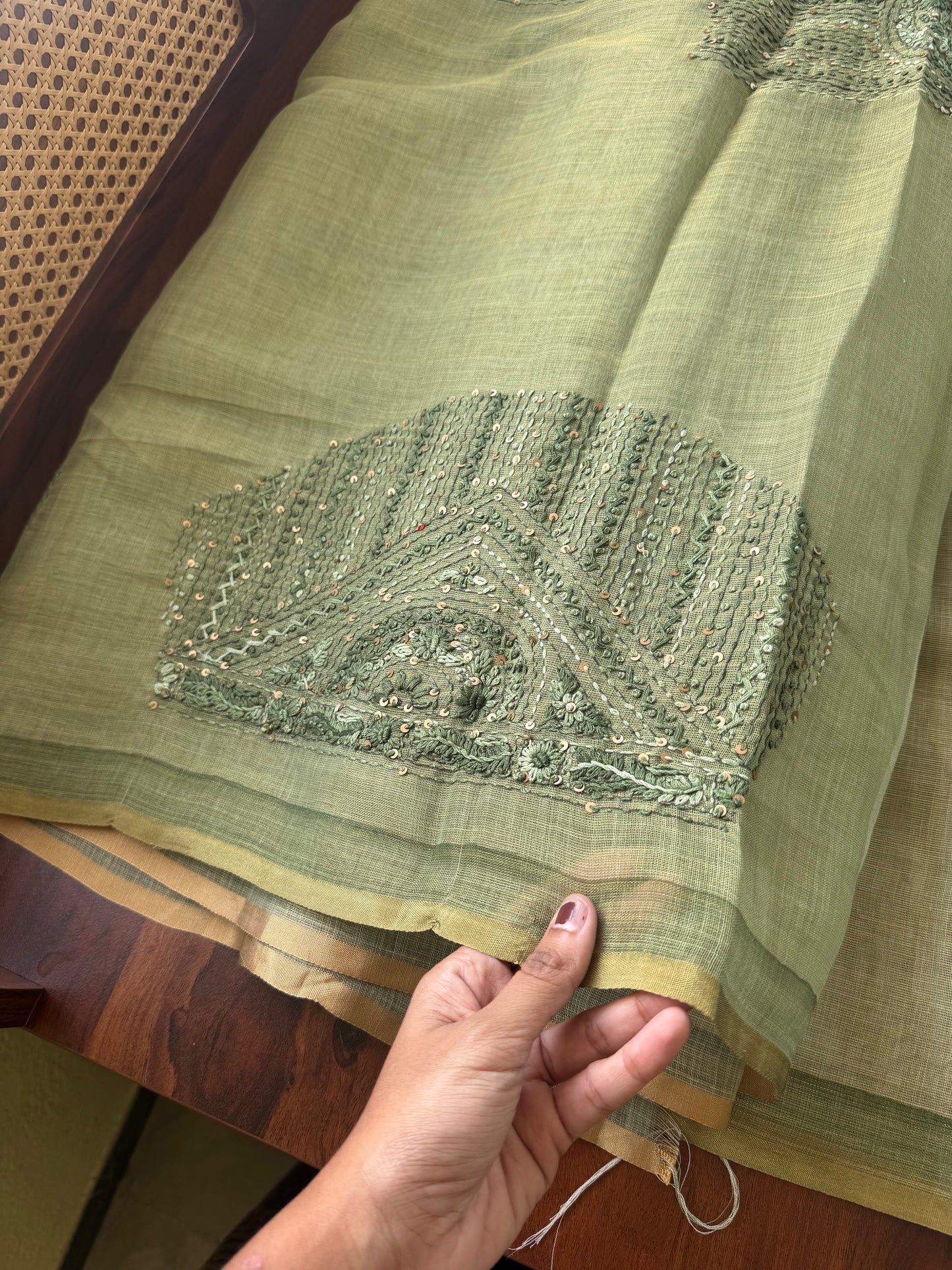 Premium Tissue Linen Saree with heavy blouse  -Green