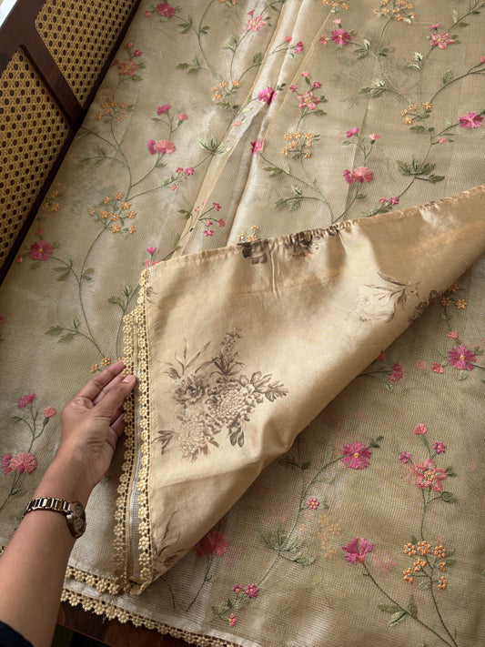 Floral Tissue Saree - Golden Yellow
