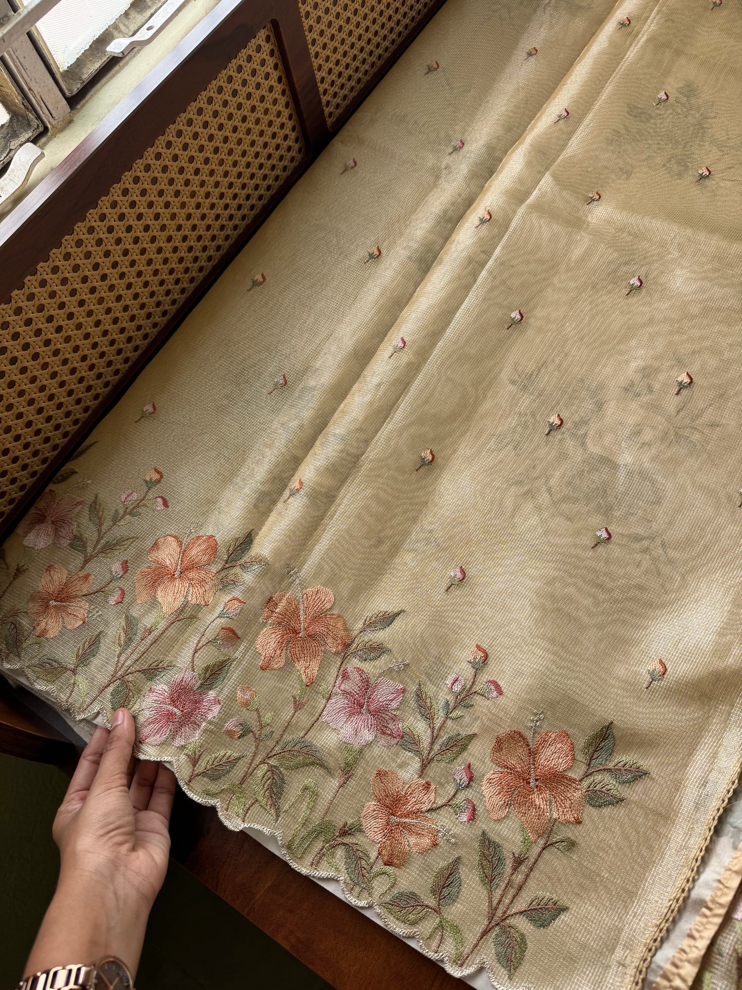 Floral Tissue Saree - Yellow