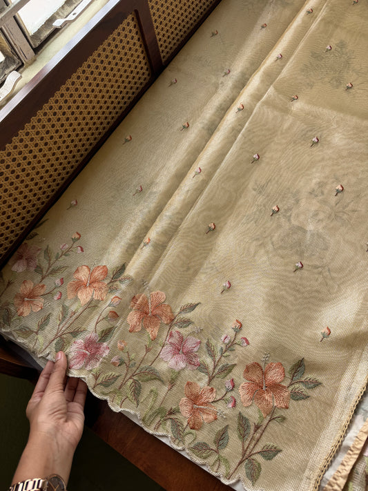 Floral Tissue Saree - Yellow
