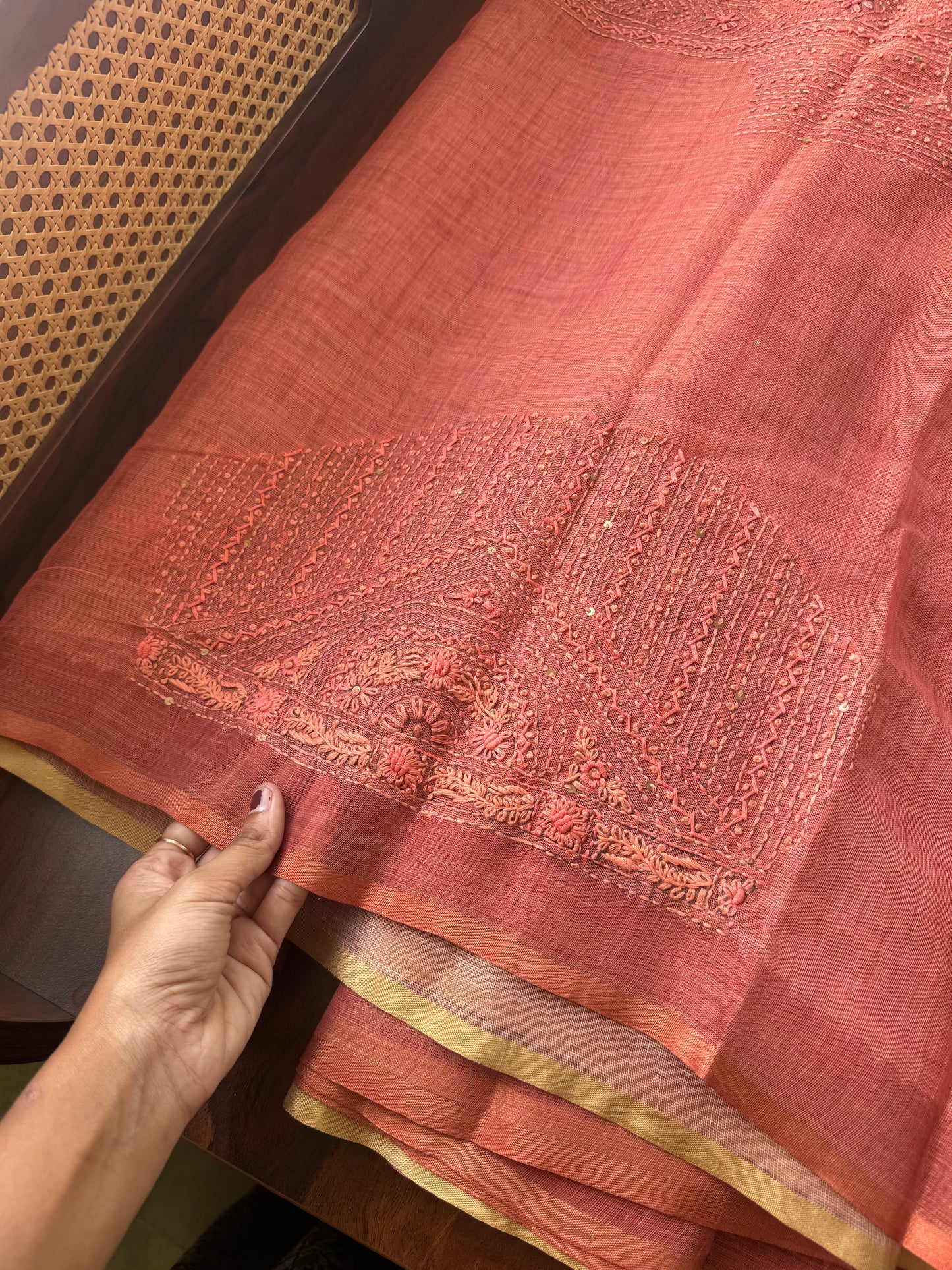 Premium Tissue Linen Saree with heavy blouse  -Peach