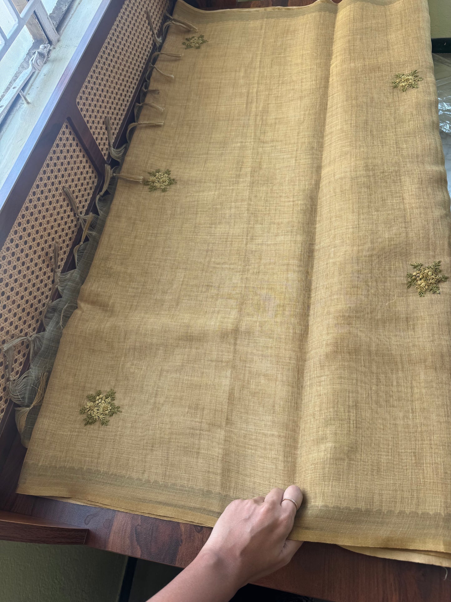 Premium Tissue Linen Saree with heavy blouse  - Henna Green