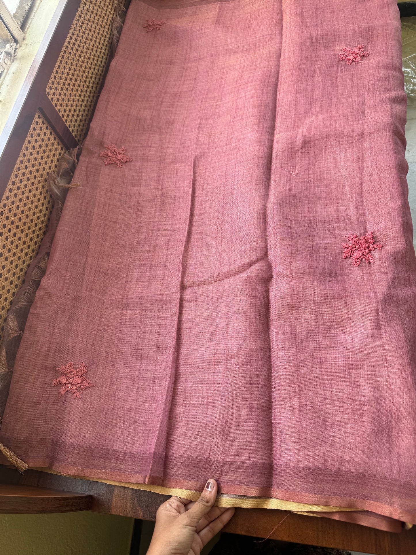 Premium Tissue Linen Saree with heavy blouse  - Pink