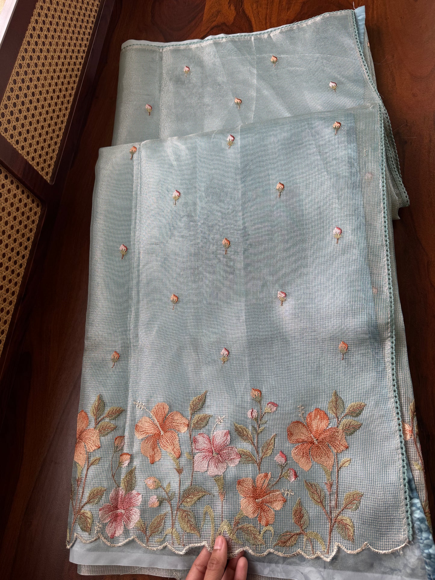 Floral Tissue Saree - Blue