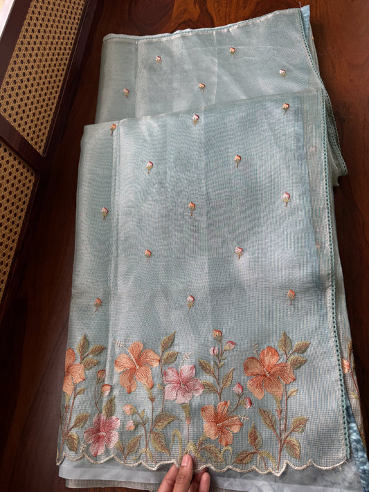 Floral Tissue Saree - Blue