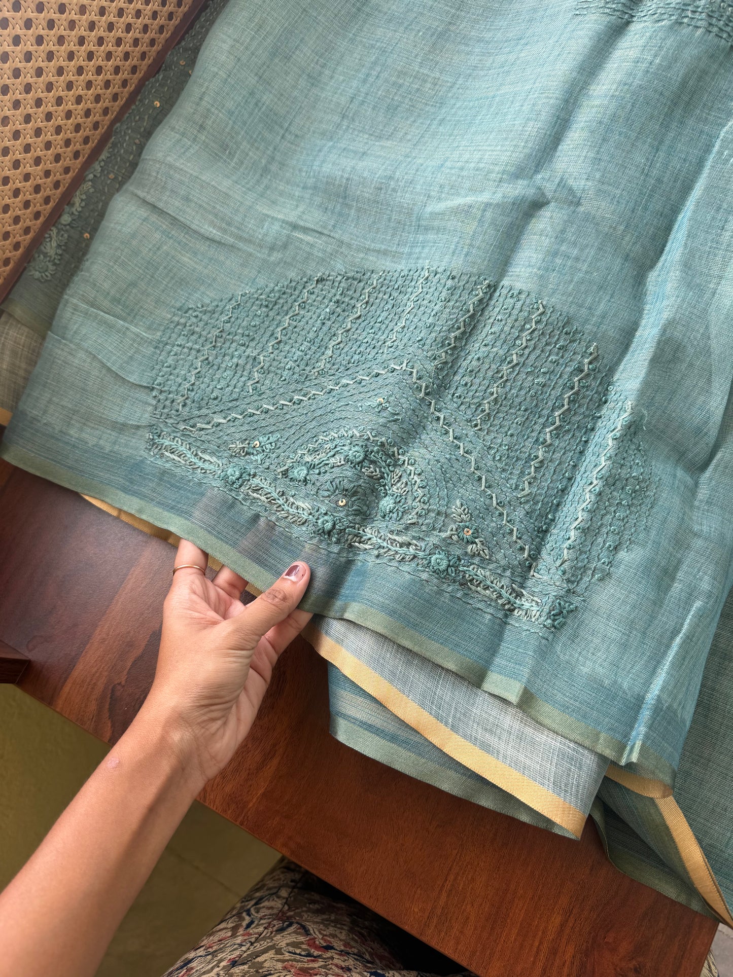 Premium Tissue Linen Saree with heavy blouse  - Blue