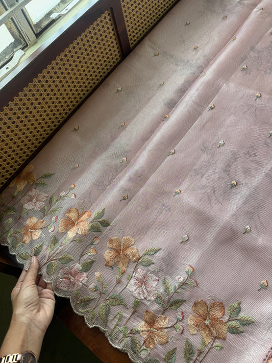 Floral Tissue Saree - Pink