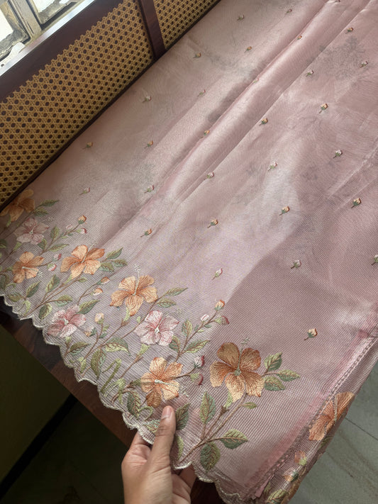 Floral Tissue Saree - Pink