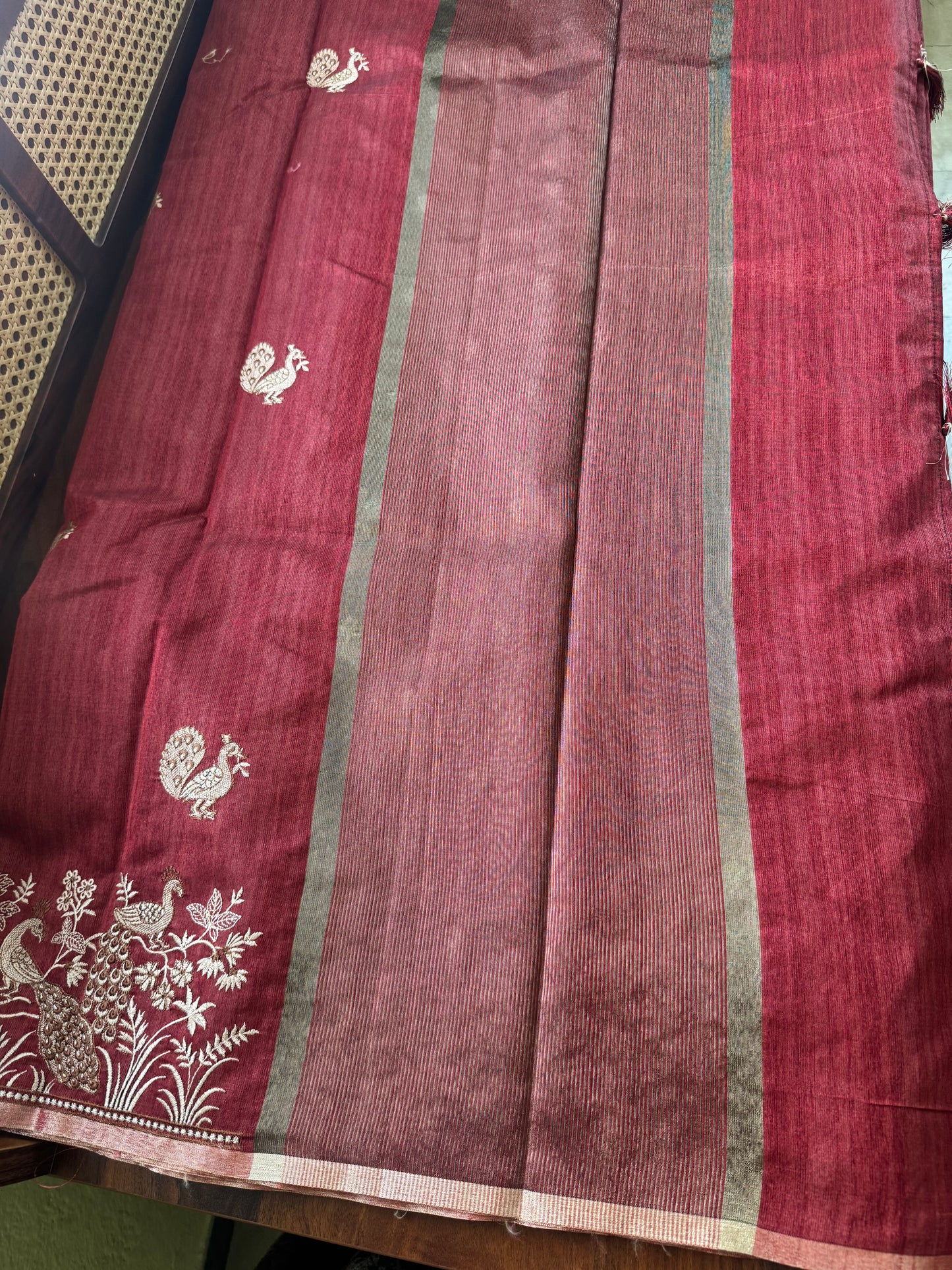 Embroidered Tussar Blend - Maroon