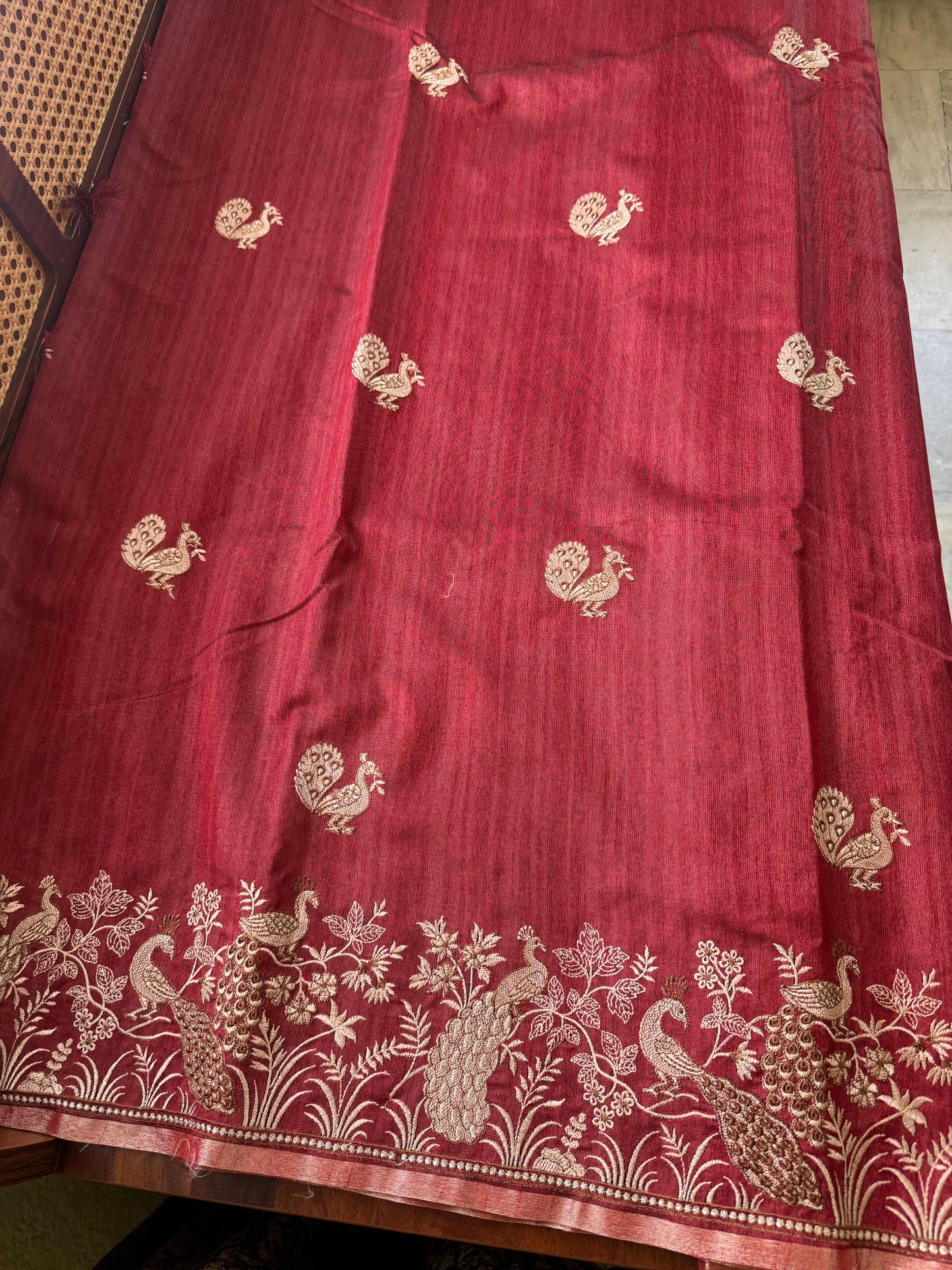 Embroidered Tussar Blend - Maroon