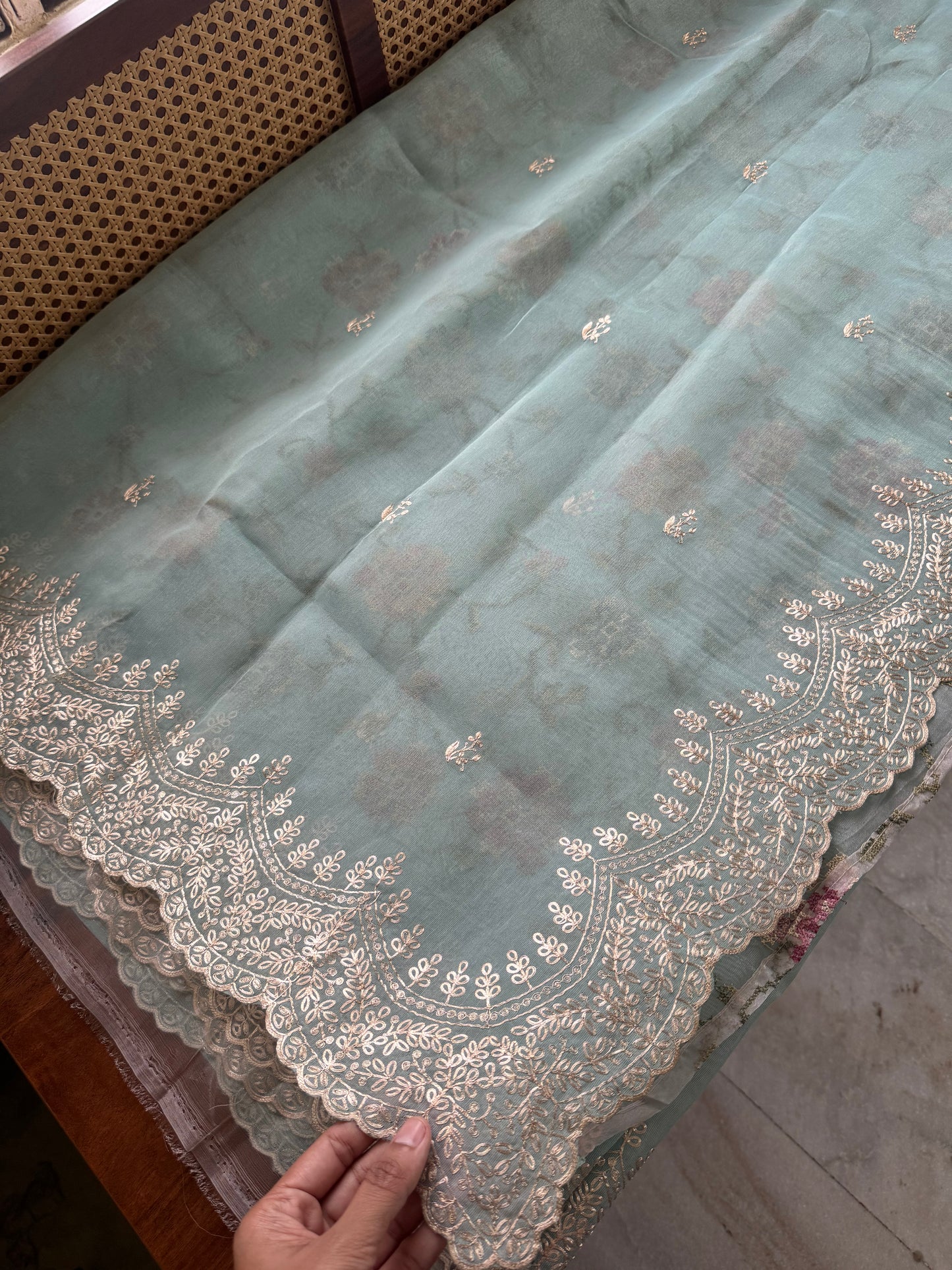 Tissue Organza Saree with pita work - Pastel Blue