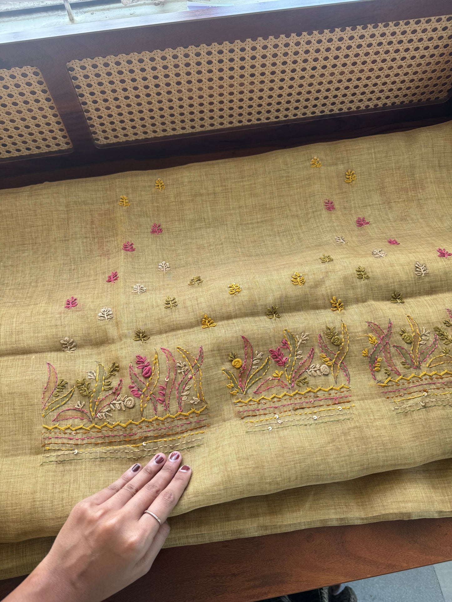 Premium Tissue Linen Saree with heavy blouse  - Henna Green