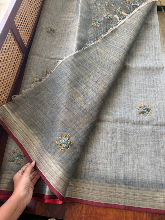 Premium Tissue Linen Sarees - Grey