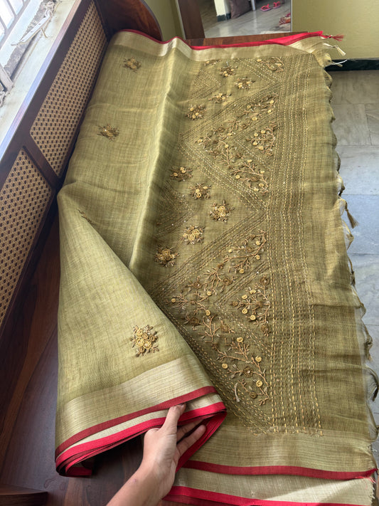Premium Tissue Linen Sarees - Green