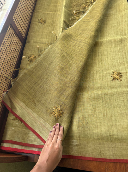 Premium Tissue Linen Sarees - Green