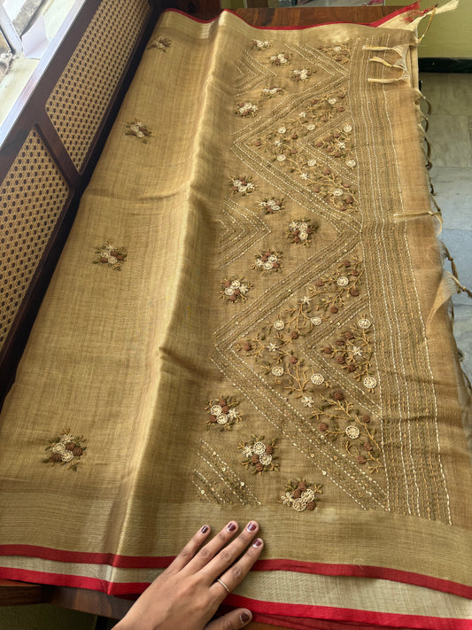 Premium Tissue Linen Sarees - Mustard Yellow