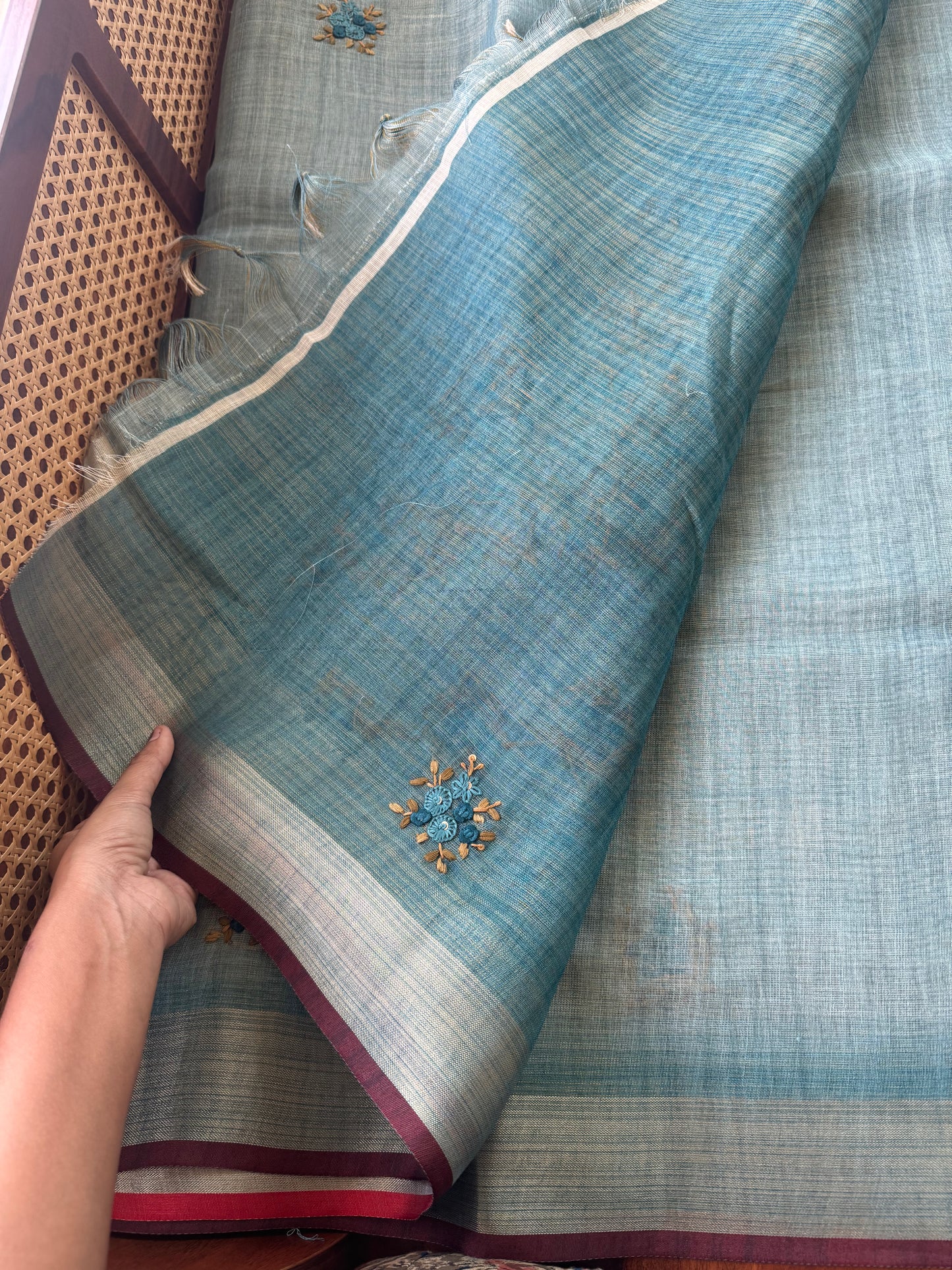 Premium Tissue Linen Sarees - Blue