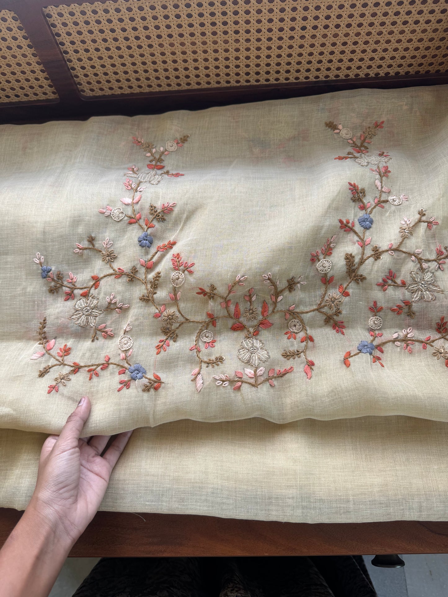 Premium Tissue Linen Sarees with heavy blouse - Beige & Orange