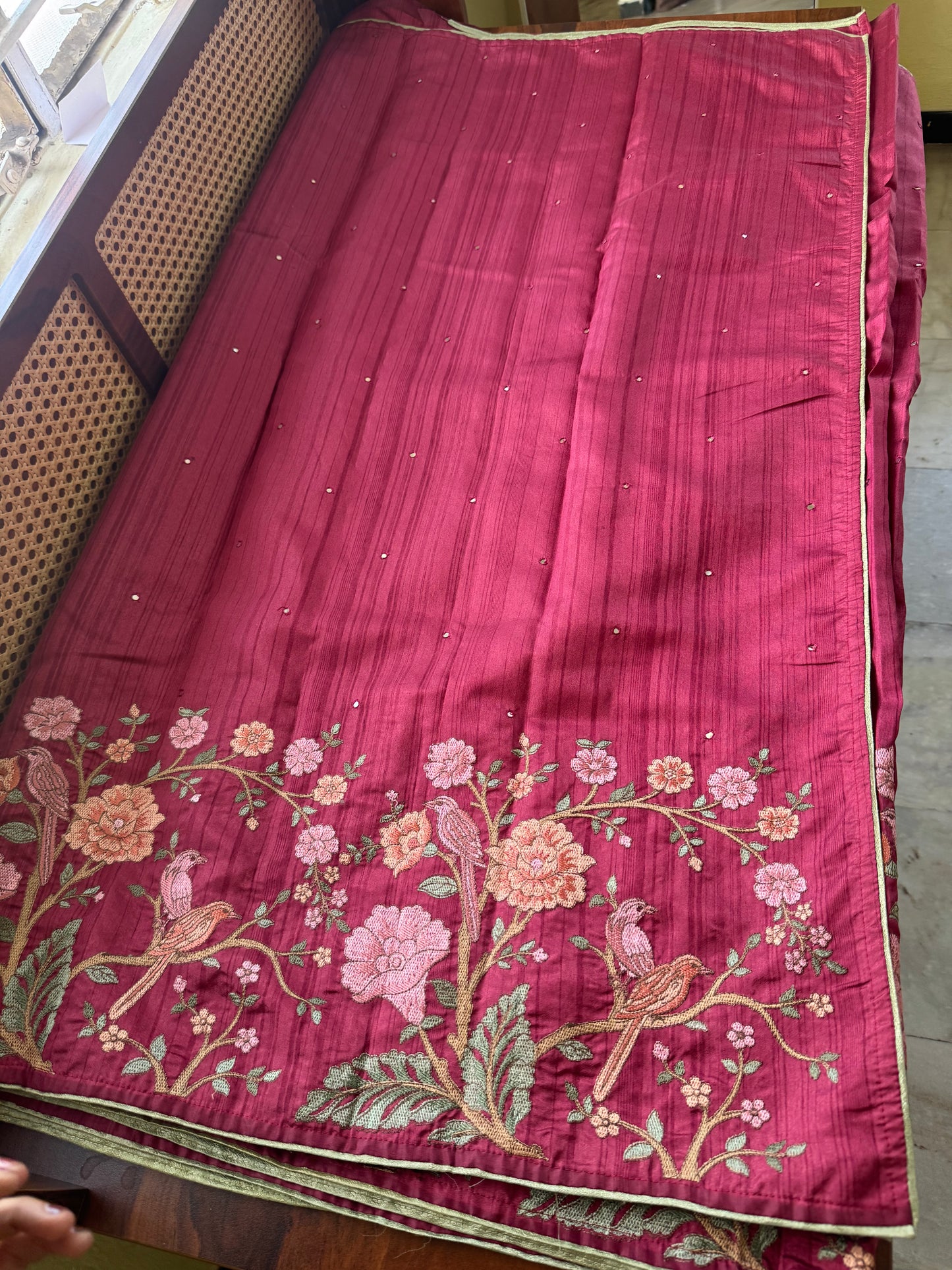 Embroidered Tussar Blend - Maroon