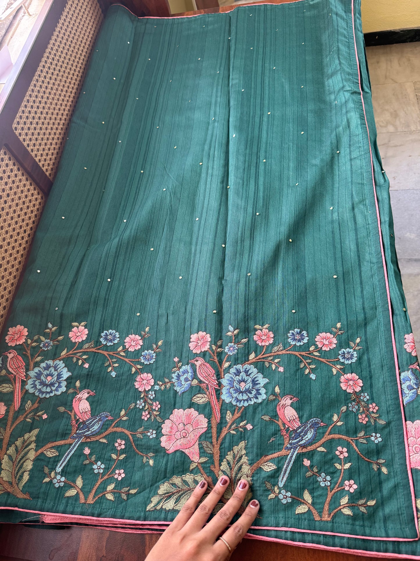 Embroidered Tussar Blend - Green