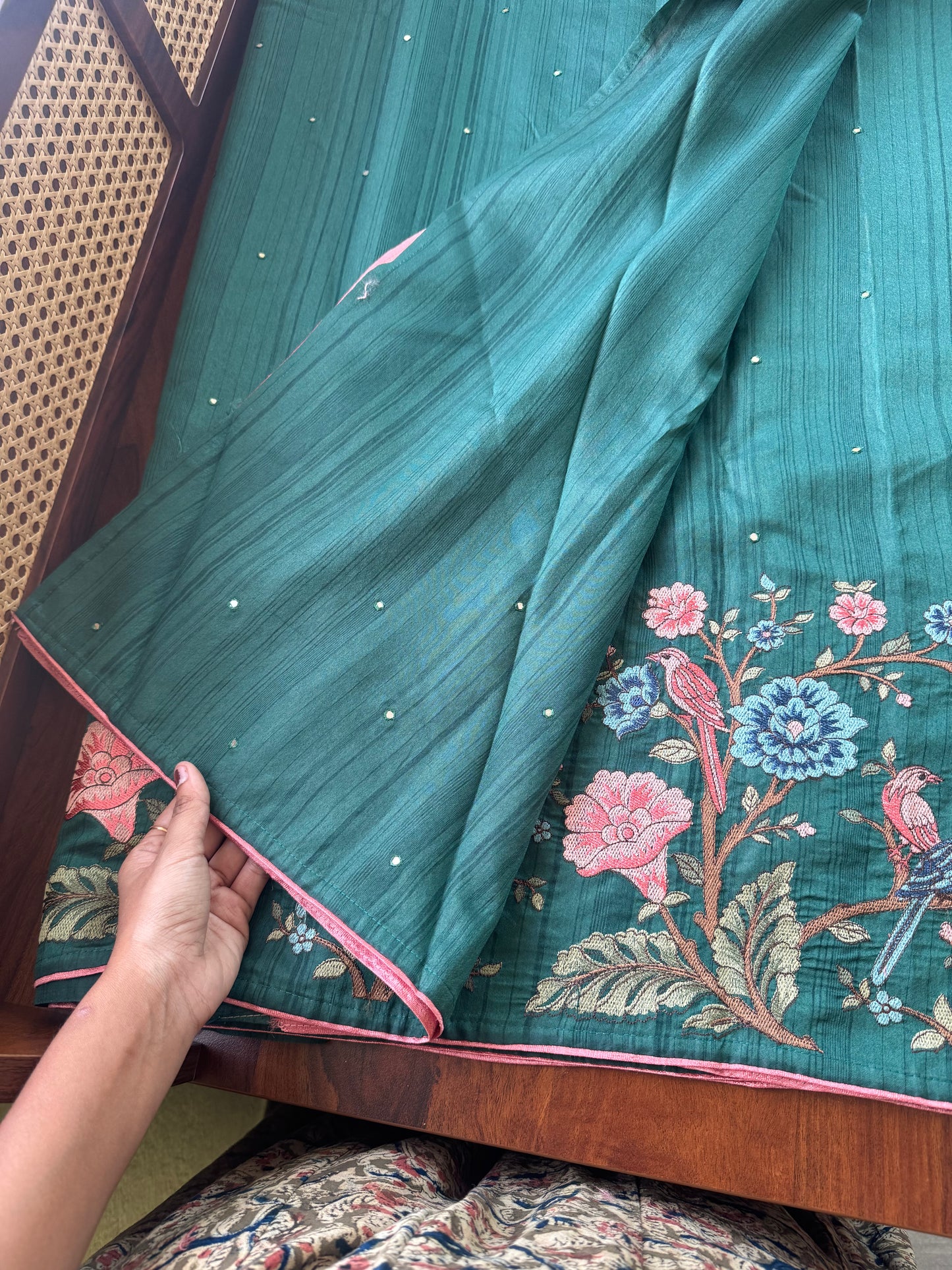 Embroidered Tussar Blend - Green