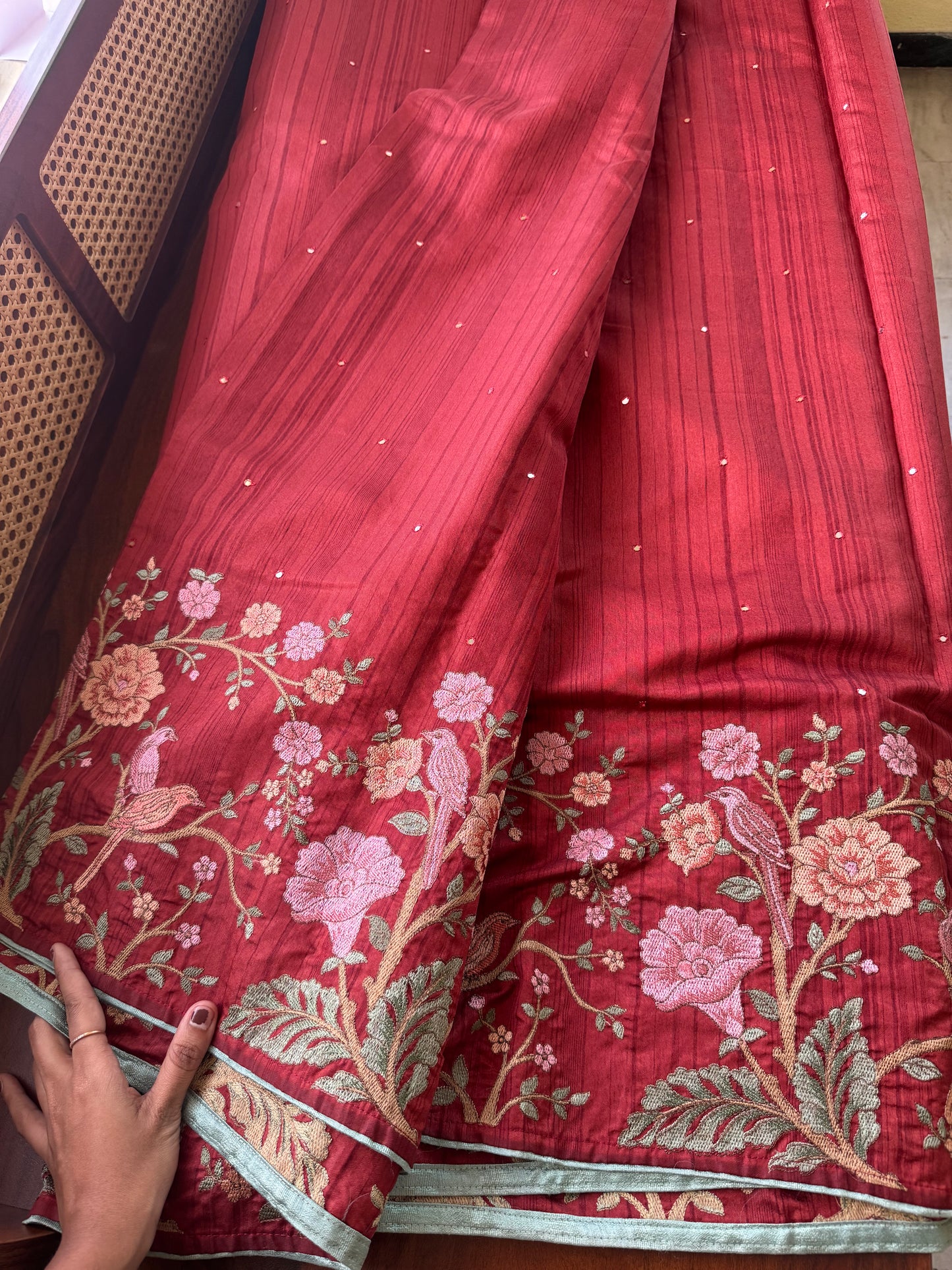 Embroidered Tussar Blend - Maroon