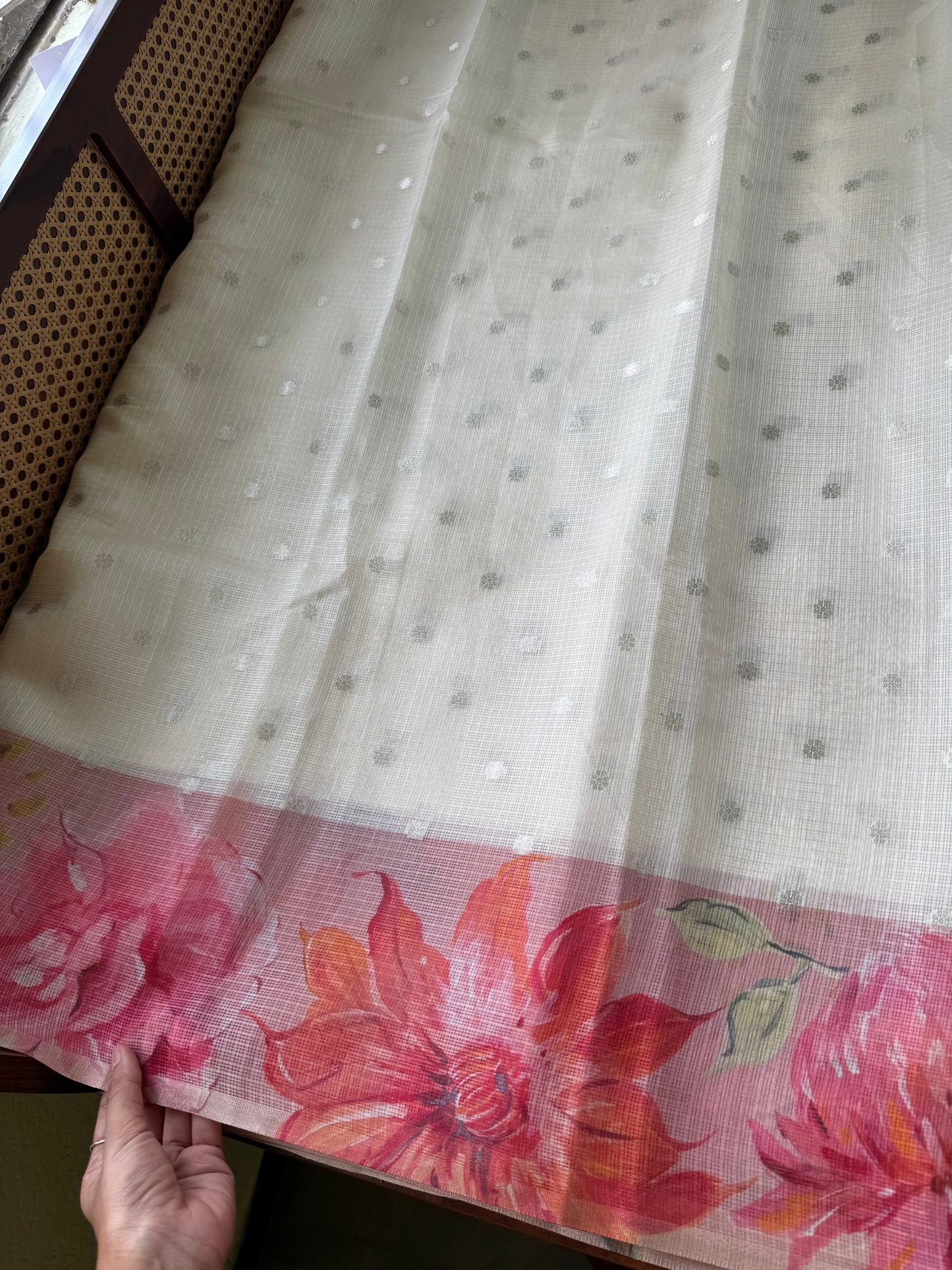 Soft Kota Saree - Halfwhite & Pink
