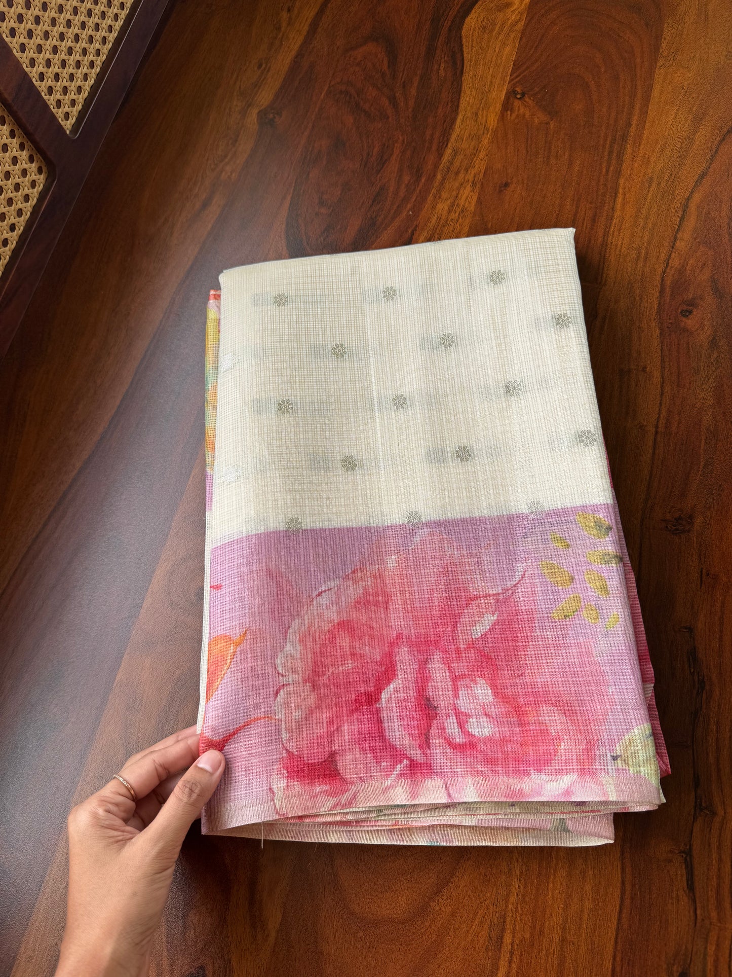 Soft Kota Saree - Halfwhite & Pink