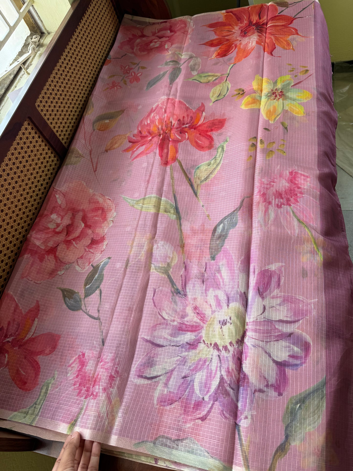 Soft Kota Saree - Halfwhite & Pink