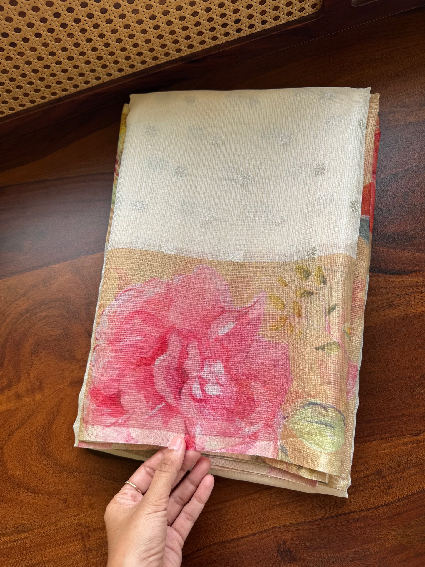 Soft Kota Saree - Halfwhite & Mustard