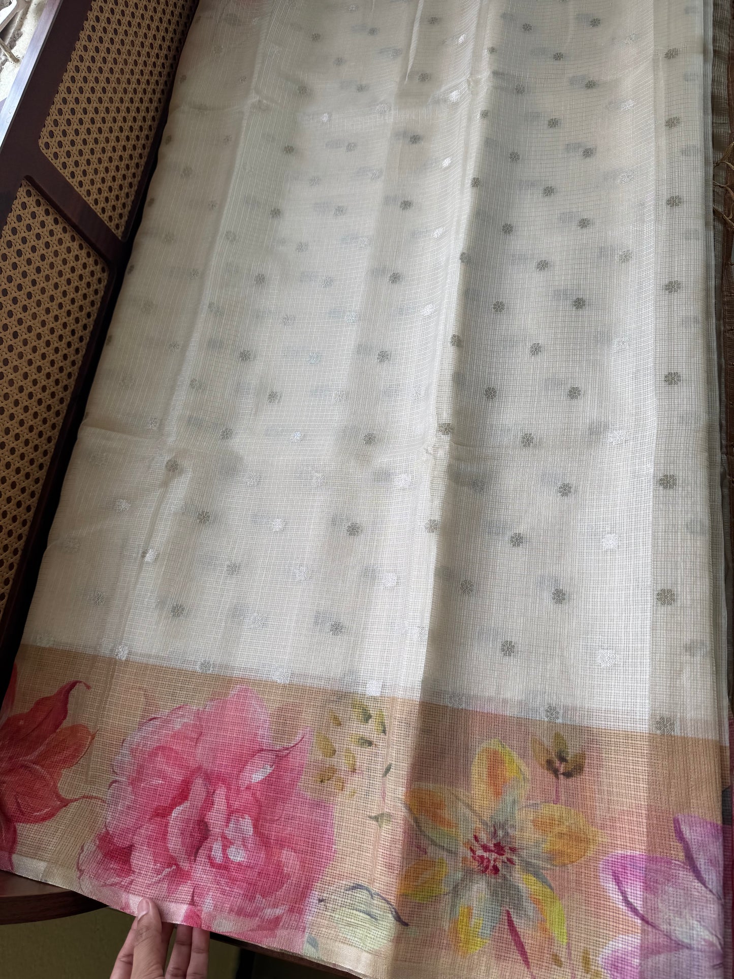 Soft Kota Saree - Halfwhite & Mustard