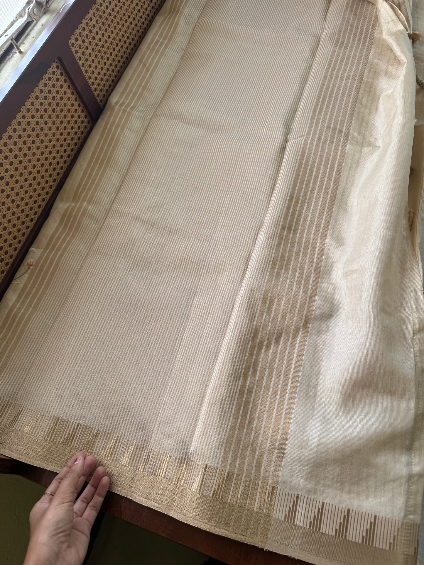 Embroidered Tussar Blend Saree- Beige