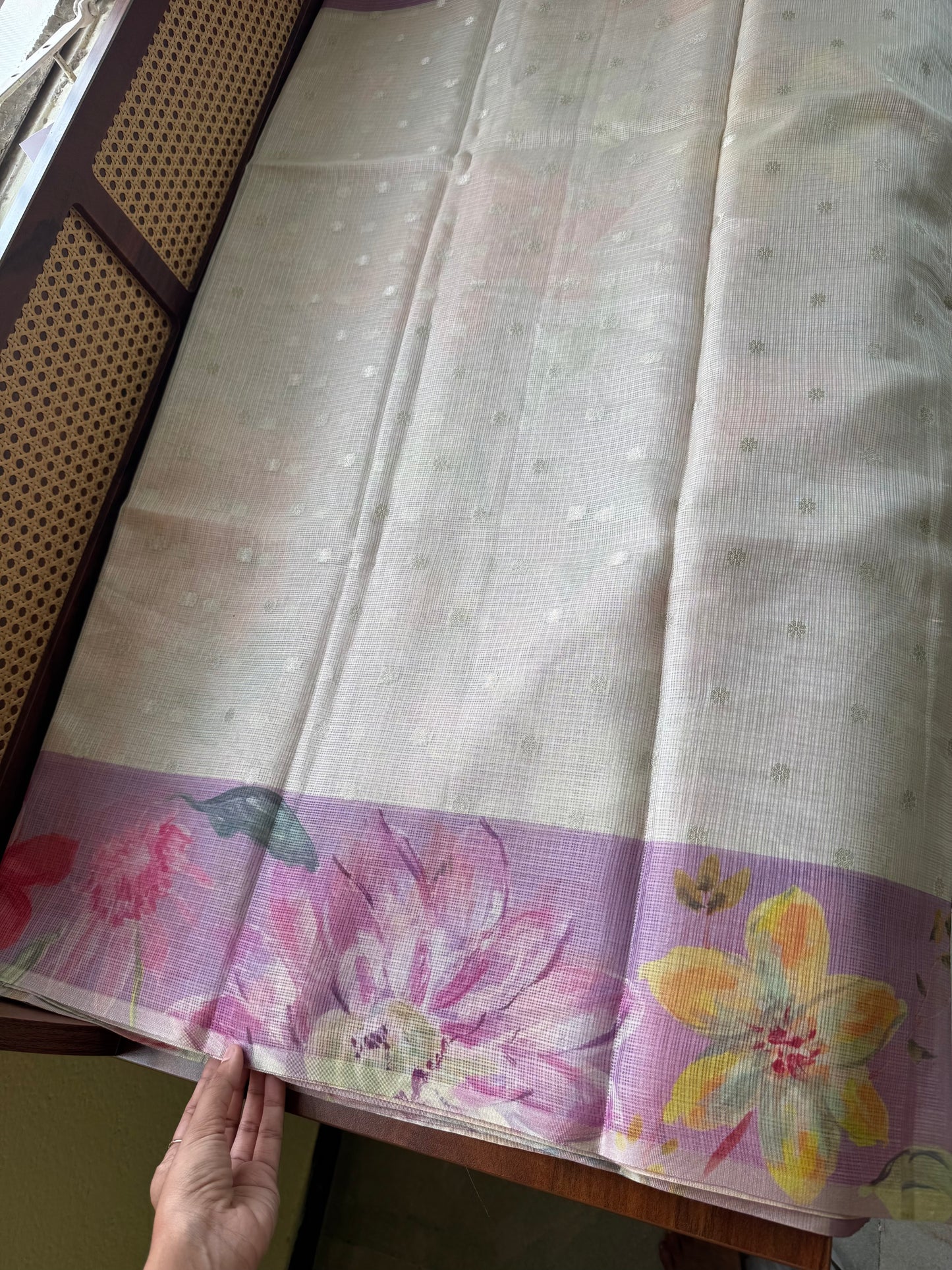 Soft Kota Saree - Halfwhite & Lilac