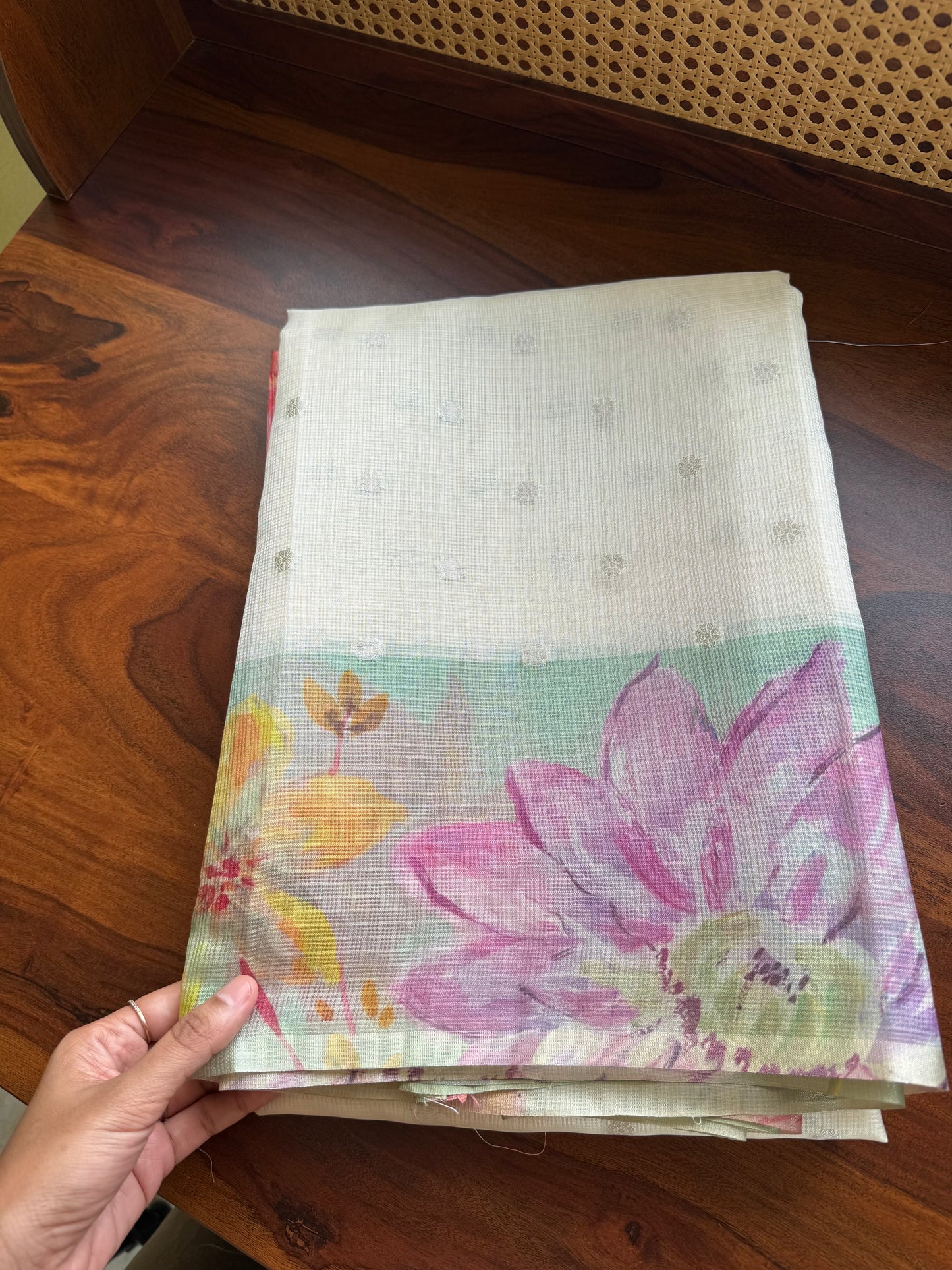 Soft Kota Saree - Halfwhite & Mint Green