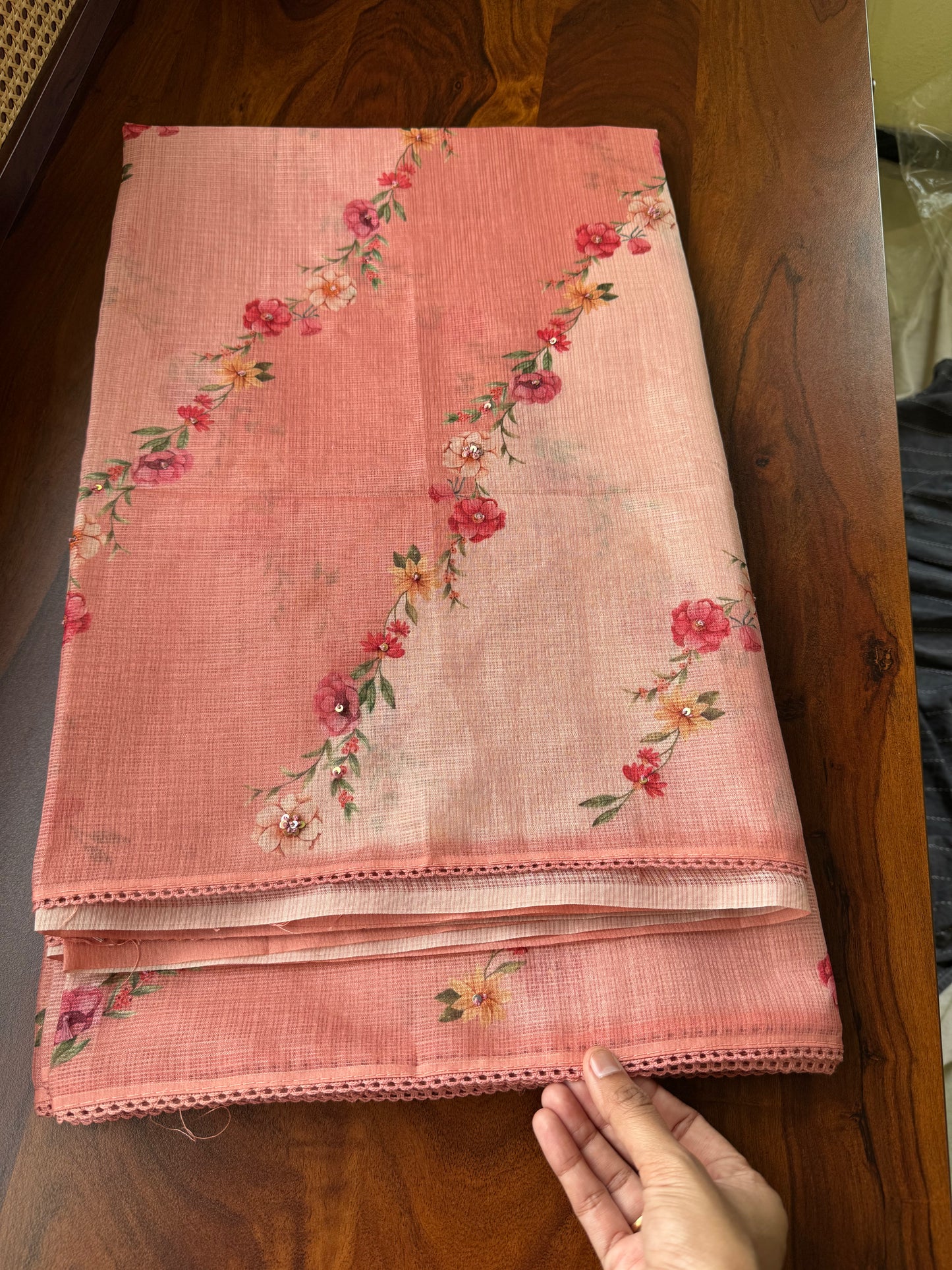 Soft Printed Kota Saree - Peach