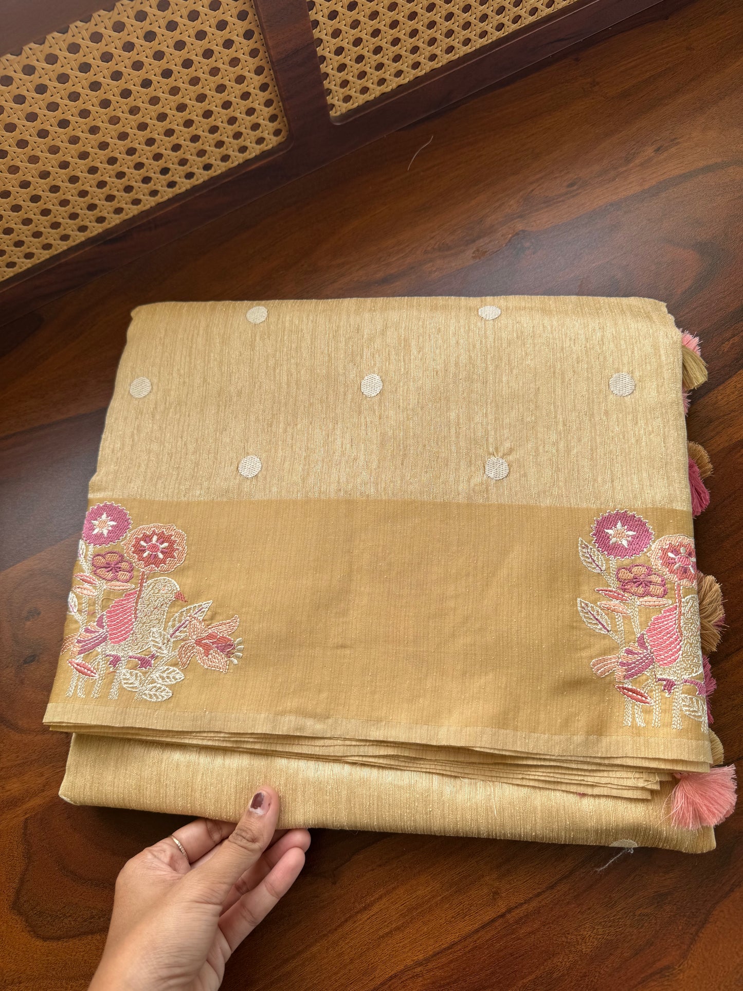 Embroidered Tussar Blend - Mustard