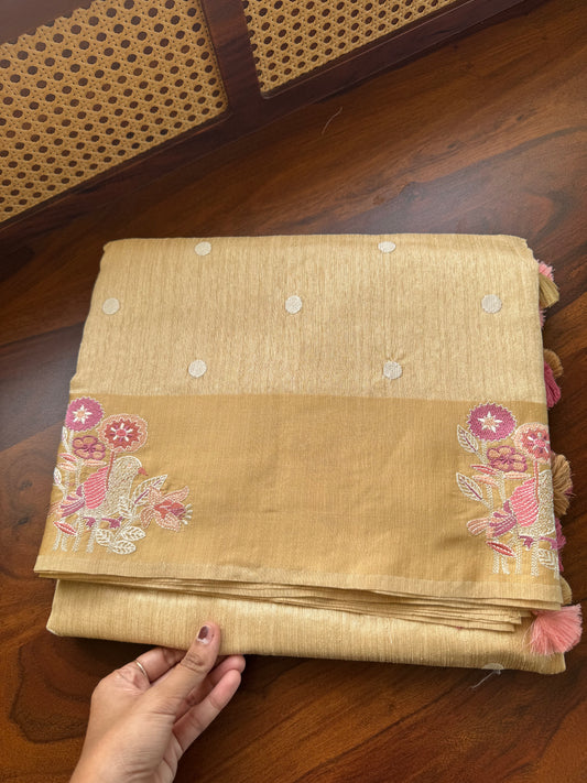 Embroidered Tussar Blend - Mustard