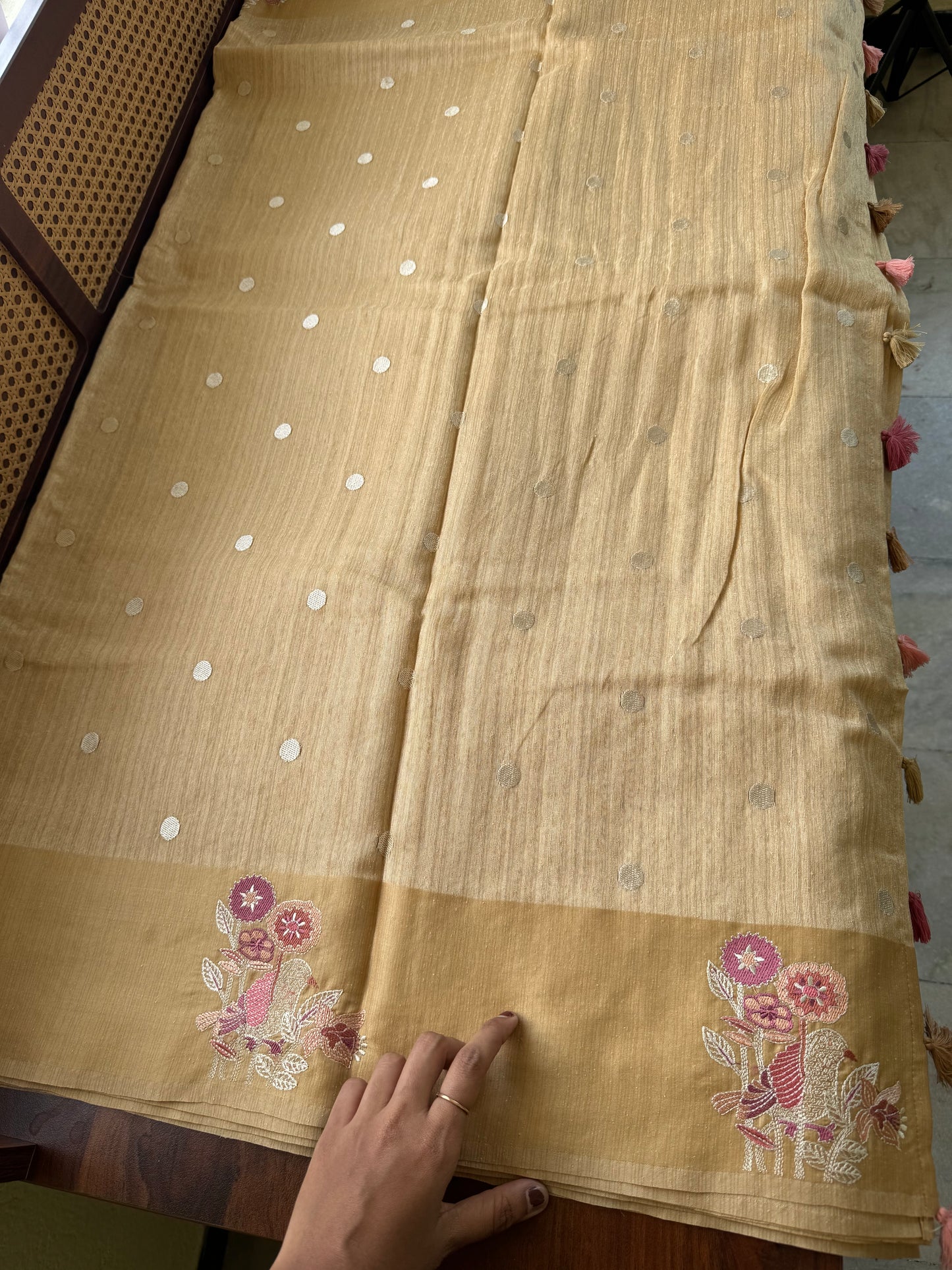 Embroidered Tussar Blend - Mustard