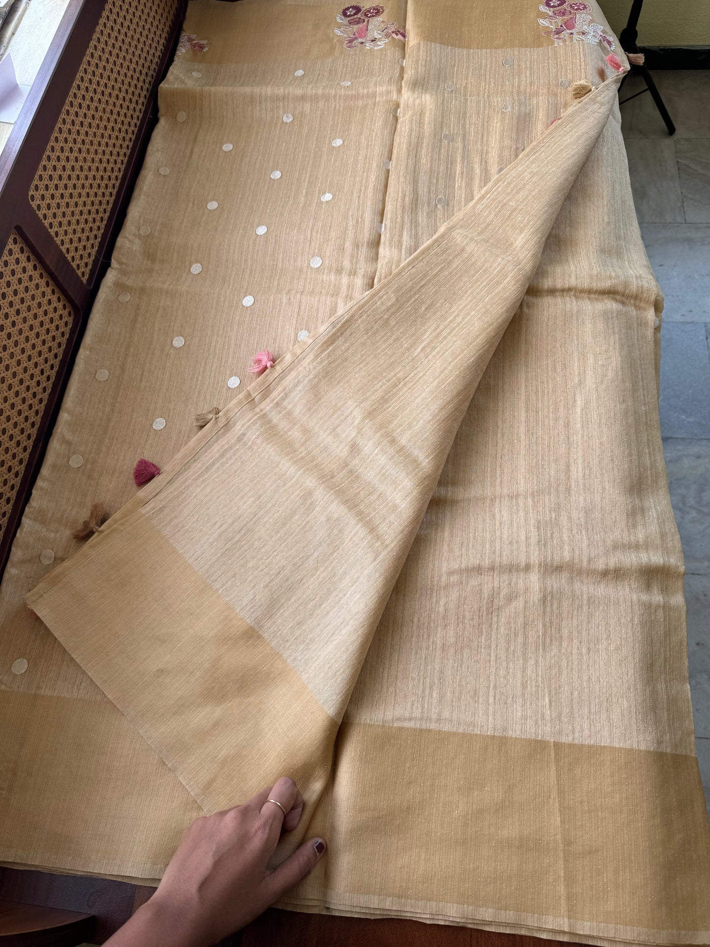 Embroidered Tussar Blend - Mustard