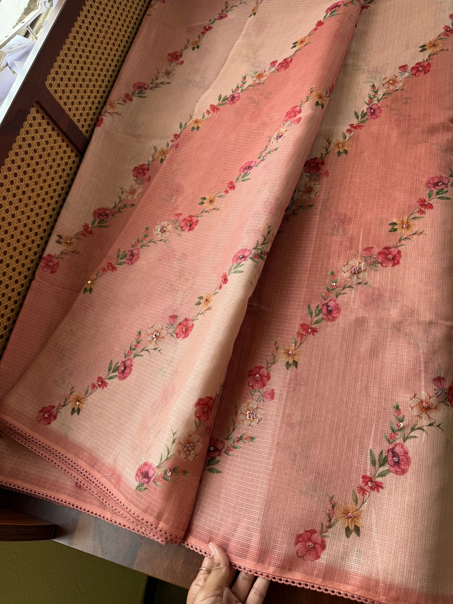 Soft Printed Kota Saree - Peach